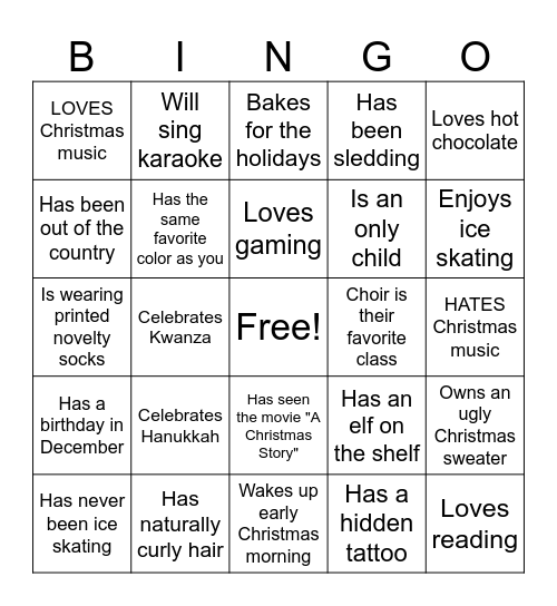 Jingle Mingle Bingo Card