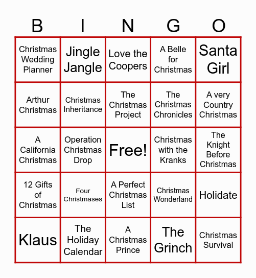 Netflix and Christmas Bingo Card