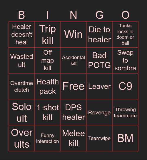 Overwatch 2 Bingo Card