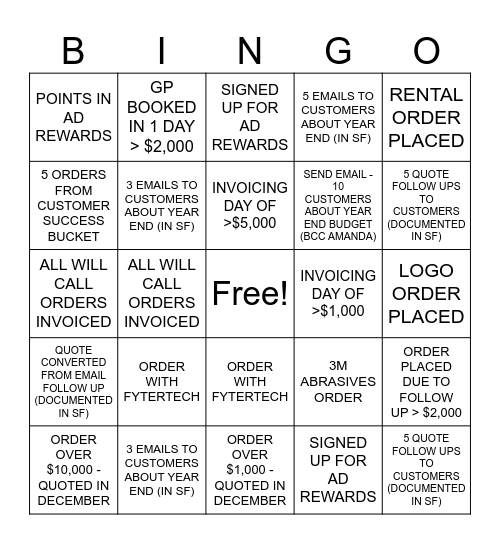 YEAR END BINGO BLITZ Bingo Card