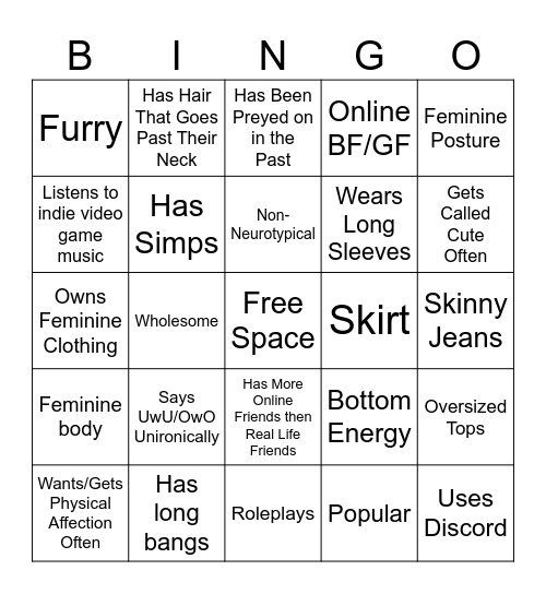 Femboy Bingo Card