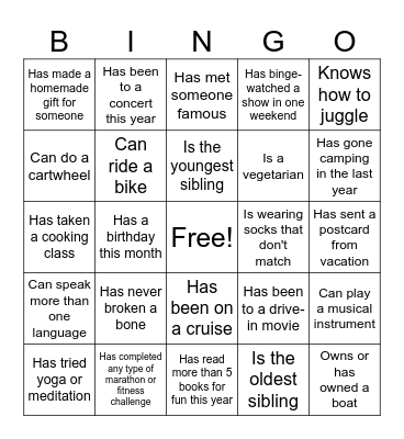 Ice Breaker Bingo Card