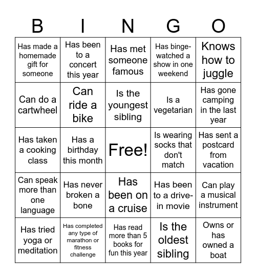 Ice Breaker Bingo Card