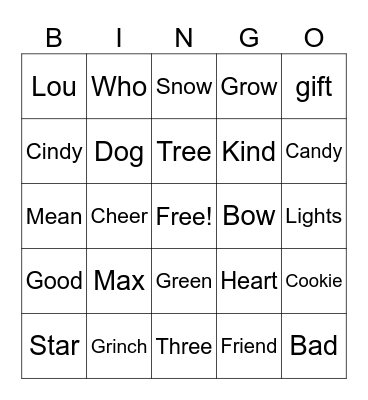 The Grinch Phonics Bingo Card