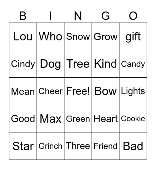 The Grinch Phonics Bingo Card