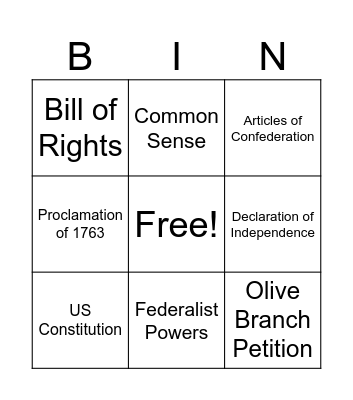Foundational Documents Bingo Card