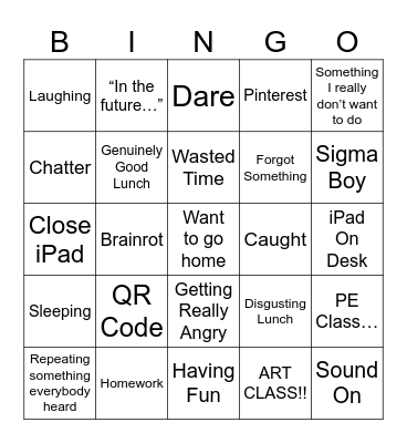 School Bingo Card