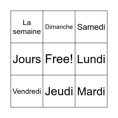 BINGO- JOURS DE LA SEMAINE Bingo Card