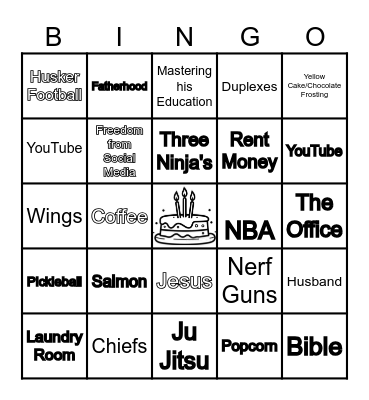 Andrew's Favorite Things Bingo Card