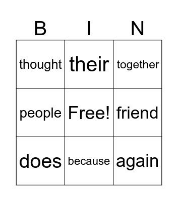 5th Grade High Frequency Words Bingo Card