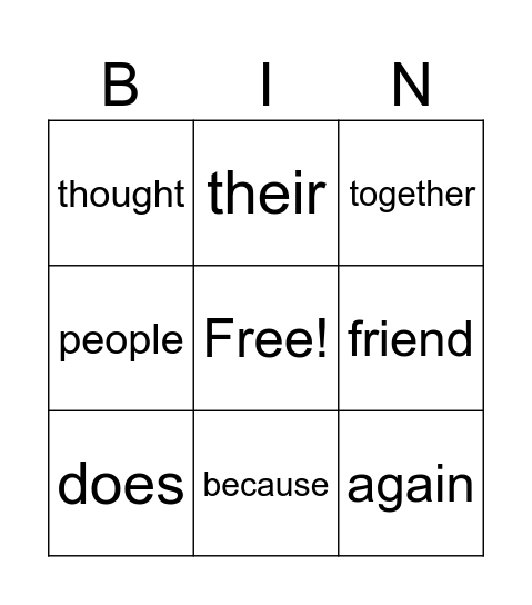 5th Grade High Frequency Words Bingo Card