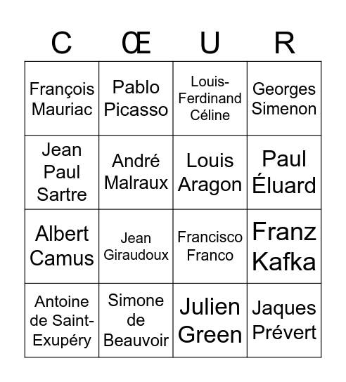 La Tragédie au Cœur de XXe Siècle Bingo Card