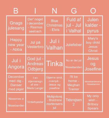 Julemusik bingo Card