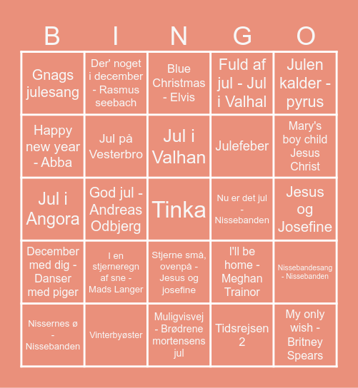 Julemusik bingo Card