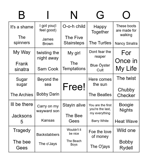 1960- 80s bingo Card