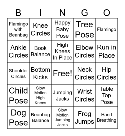 Let's Move Bingo Card