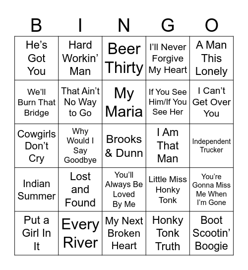 Brooks & Dunn Bingo Card