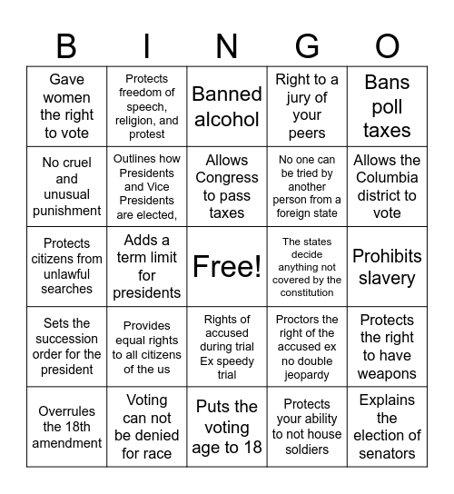 constitution Bingo Card