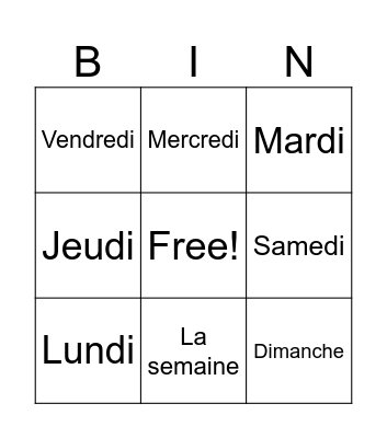 Bingo-Les jour de la semaine Bingo Card