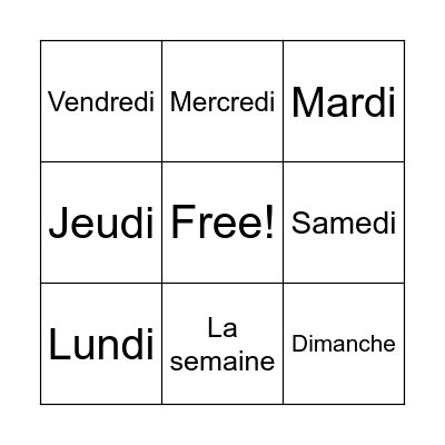 Bingo-Les jour de la semaine Bingo Card