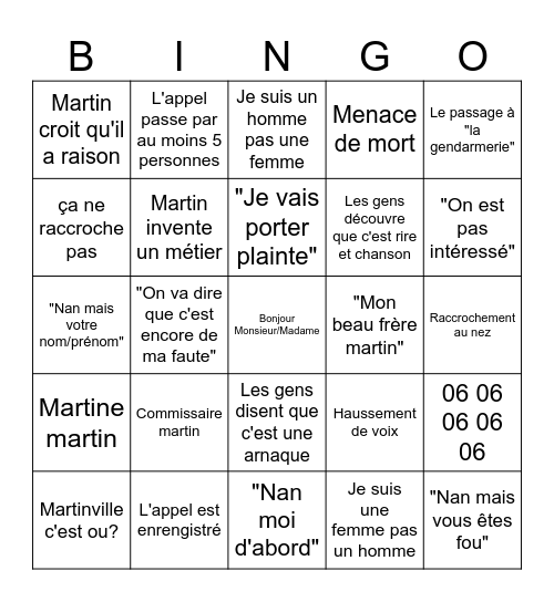 Martin Rire et chanson Bingo Card