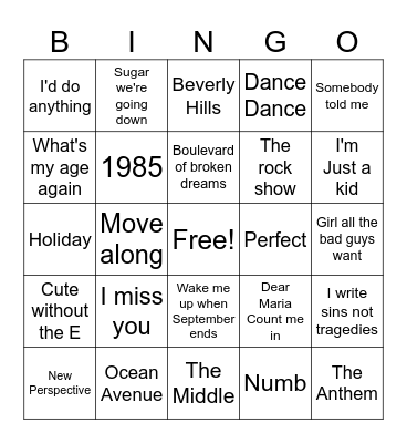 Alternative Singo Bingo Card