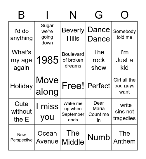 Alternative Singo Bingo Card