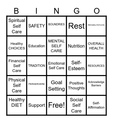 Self-Care Bingo Card