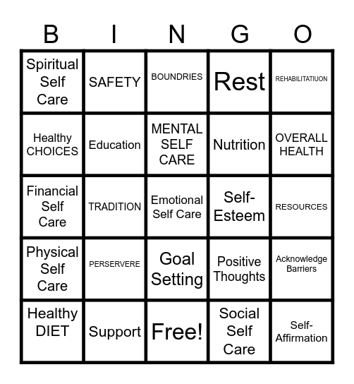 Self-Care Bingo Card