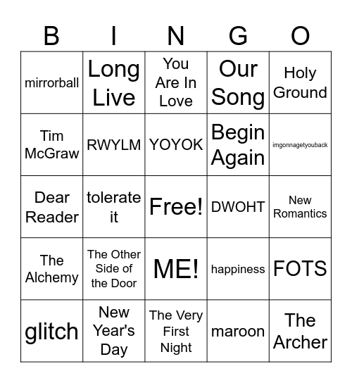 Last 3 shows Bingo Card