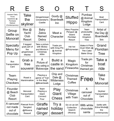 Disney Resort Christmas Crawl 2024 Bingo Card