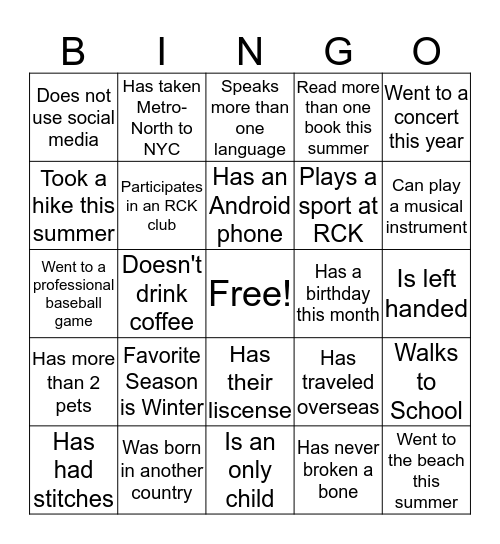 Find Someone in the class who...... Bingo Card