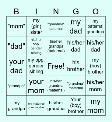Cherokee Family Fun Bingo Card