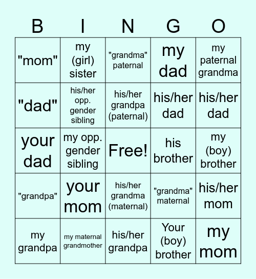 Cherokee Family Fun Bingo Card