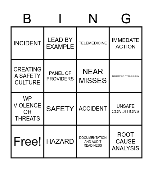 SAFETY BINGO Card