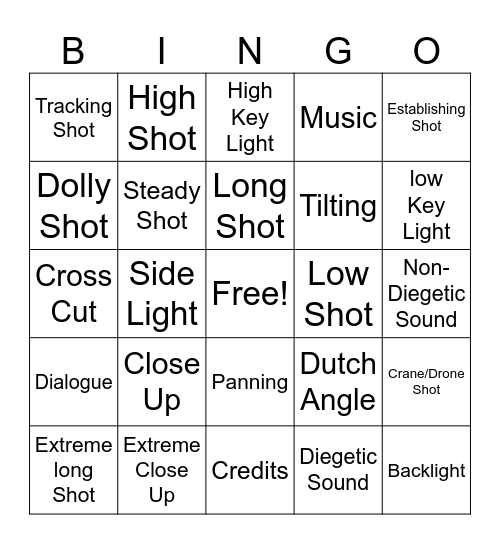 Cinematography! Bingo Card