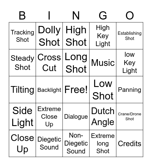 Cinematography! Bingo Card