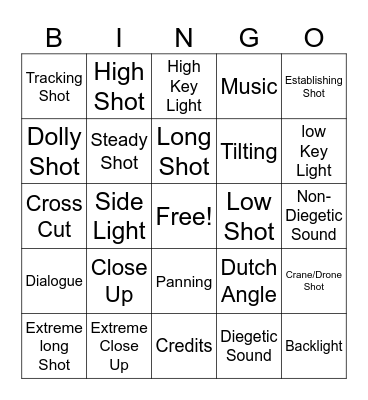 Cinematography! Bingo Card