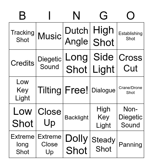 Cinematography! Bingo Card