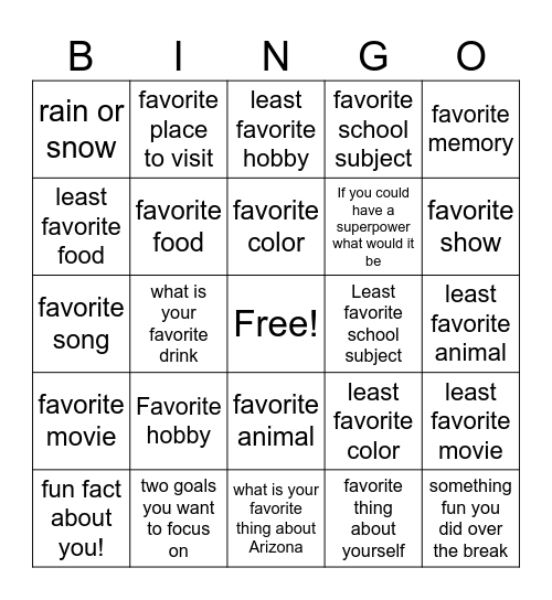 Untitled Bingo Card