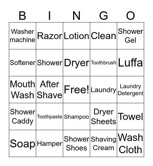 Laundry / Shower Bingo Card