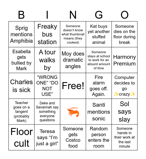 Daily Life of CA123 Bingo Card