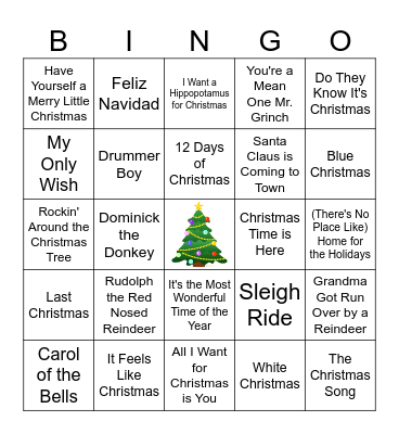Christmas Music Bingo Card