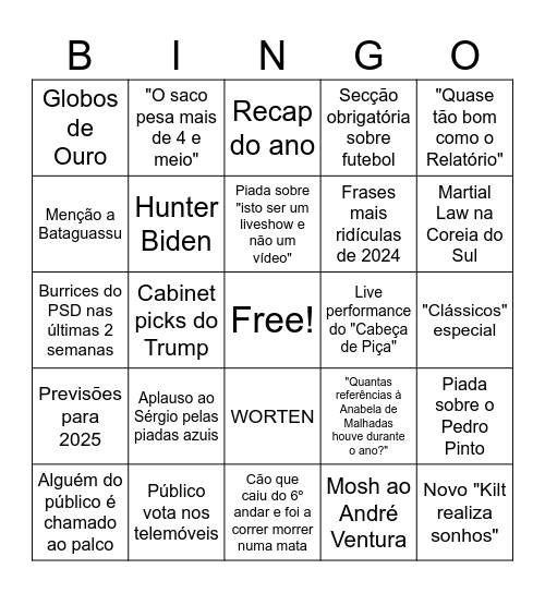 Conteúdo do Batáguas ao Vivo Bingo Card