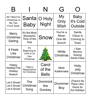 Christmas Music Bingo Card