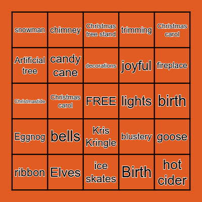 Christmas Words Bingo Card