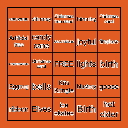 Christmas Words Bingo Card