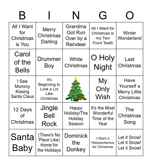 Christmas Music Bingo Card