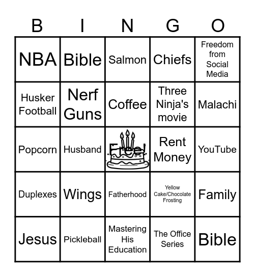 Andrew's Favorite Things Bingo Card