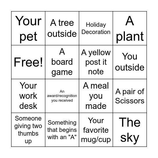 Picture Bingo/Scavenger Hunt Bingo Card